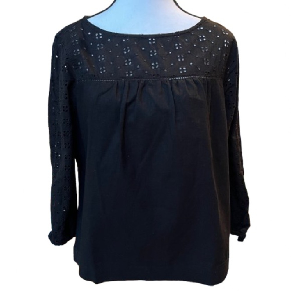 J. Crew Mercantile Women’s Cotton Linen Blend Eyelet Blouse Black Size Small New